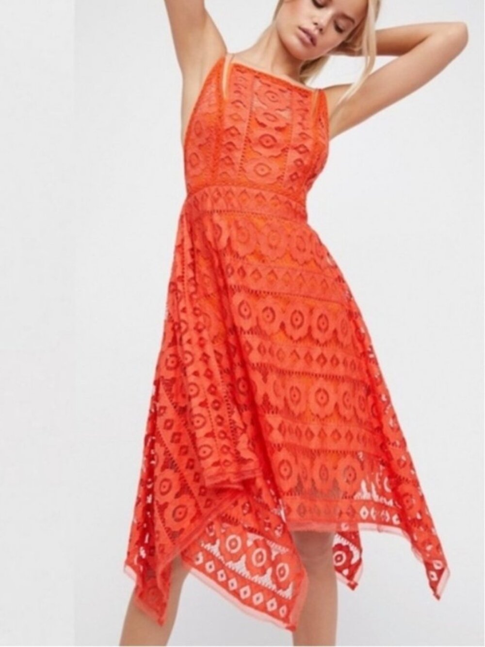 Free People Mini Dress Size 0 Orange Romantic Boho Chic Peasant Grad Formal